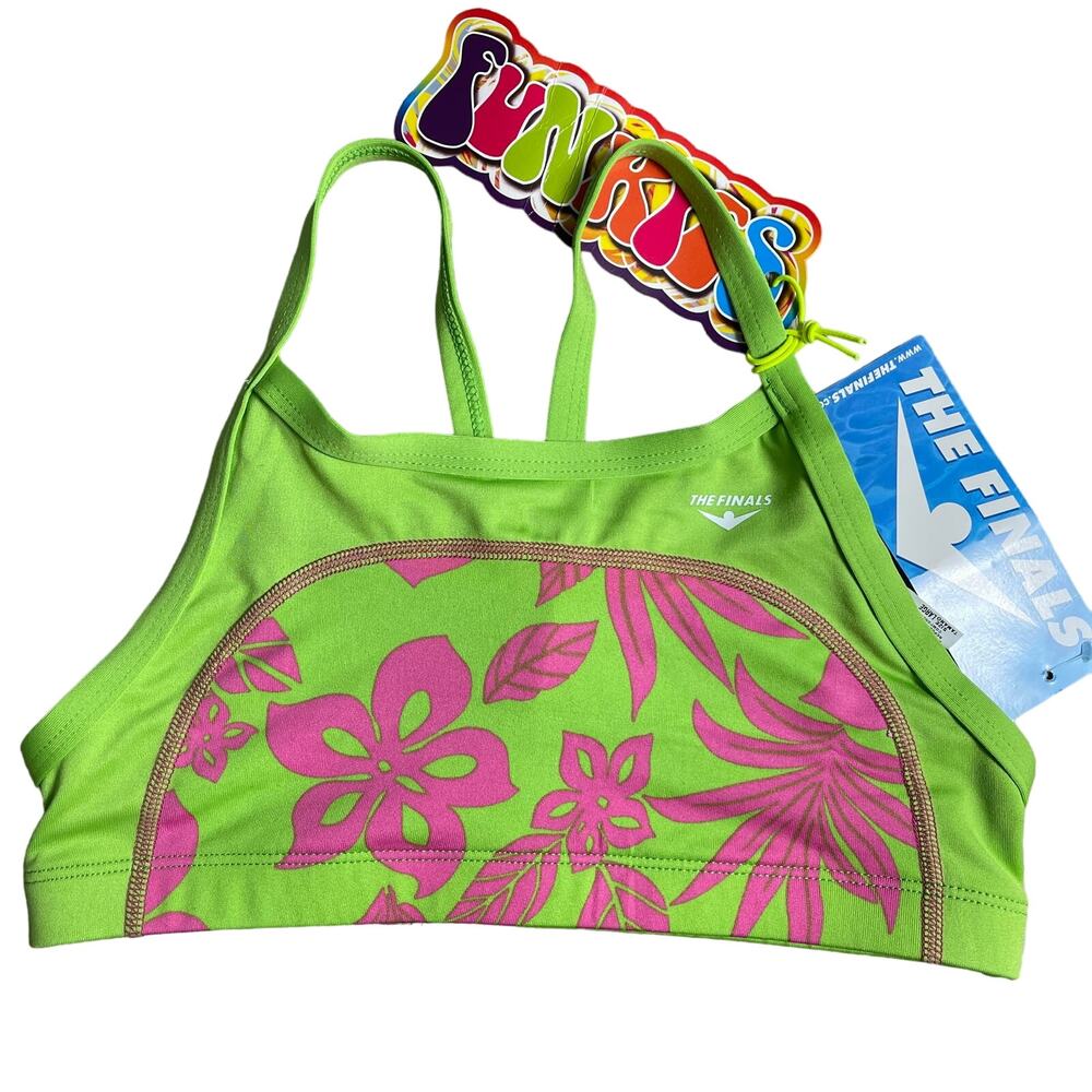 The Finals Funkies Women Assorted Workout Bikini Top Retro Floral Green Sz Large